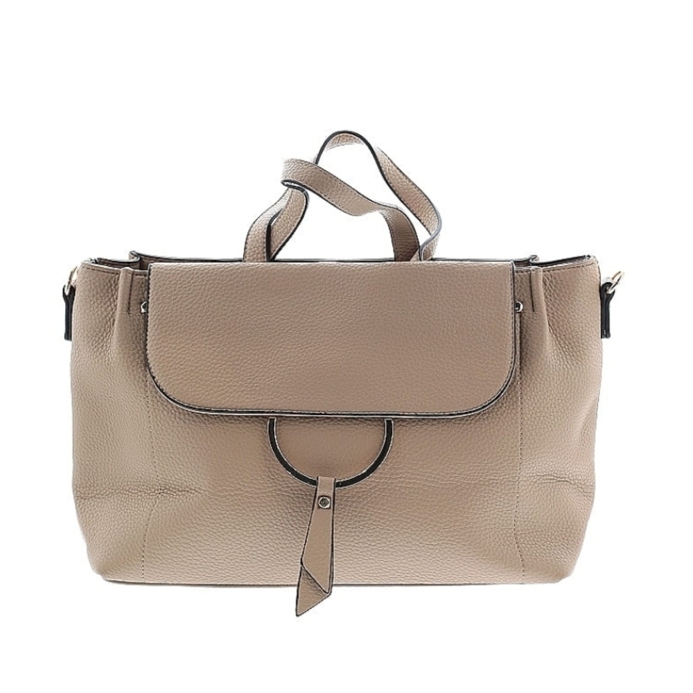 Tan Shoulder Bag with Structured Design and Flap Closure